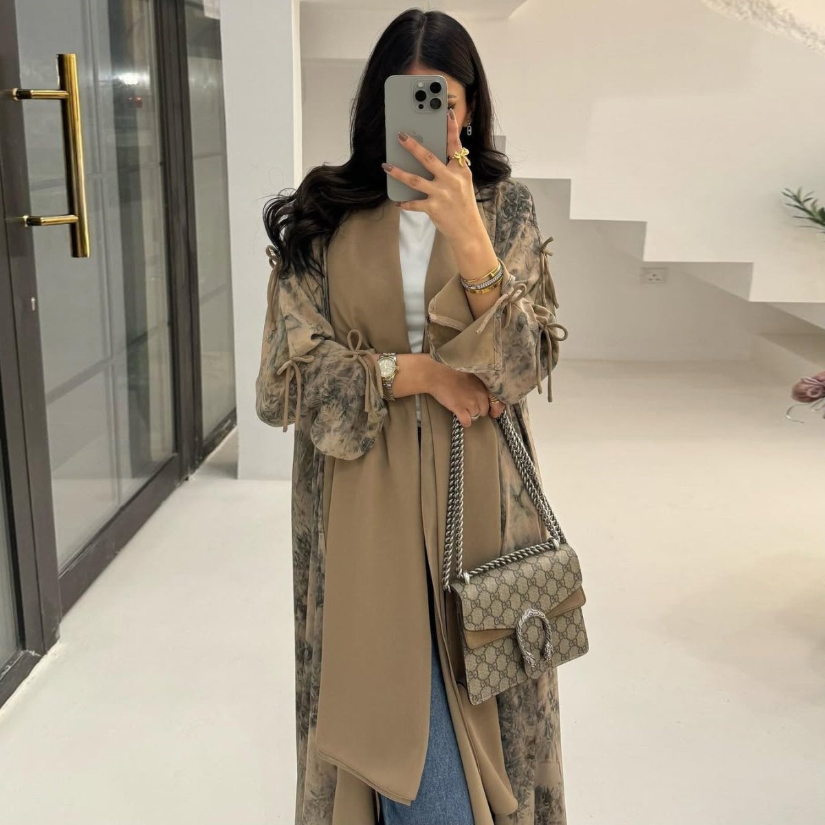 Elegant Muslim Women's Modest Fashion Chiffon Print Two - Piece Summer Casual Abaya with Hijab. (MOA152) - Mariam's Collection