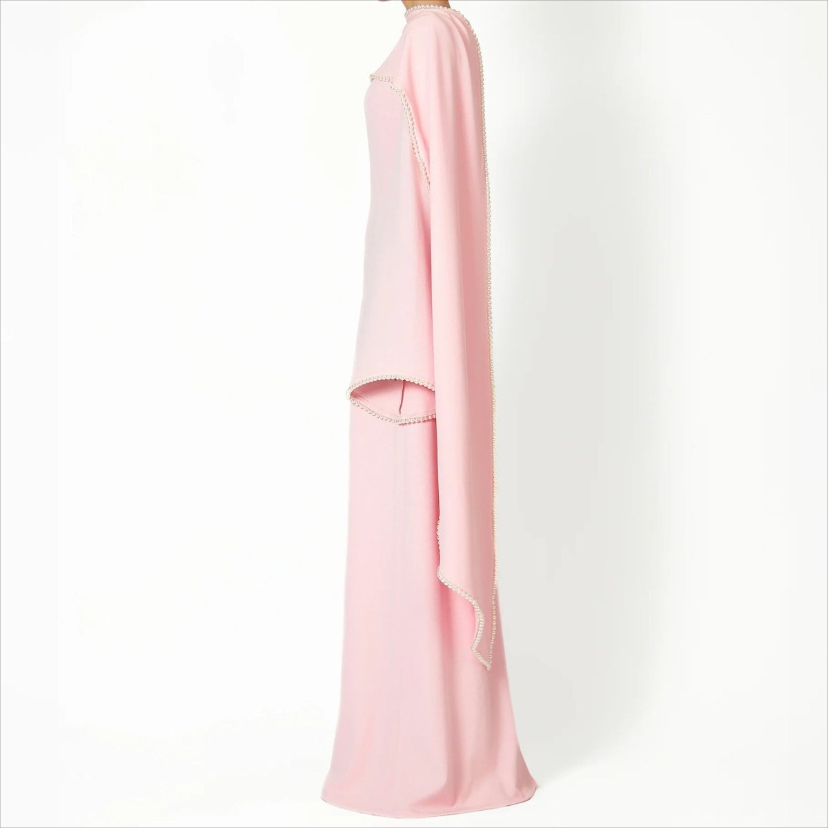 Elegant Pearl Embellished Cape Sleeve Evening Dress(MA337) - Mariam's Collection