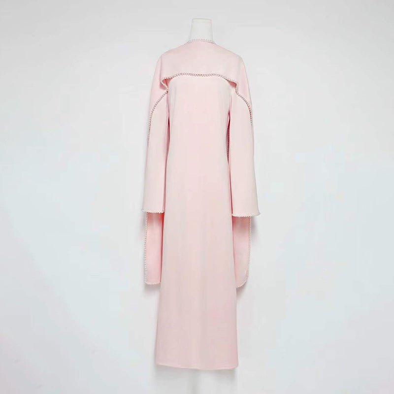 Elegant Pearl Embellished Cape Sleeve Evening Dress(MA337) - Mariam's Collection