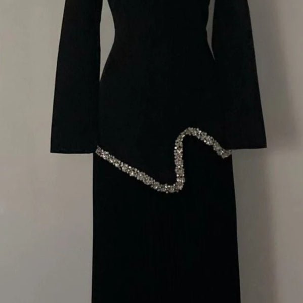 Elegant Pleated Abaya Dress with Diamond Embellished Collar & Waist | Modest Muslim Maxi Dress with Back Strap Detail(MA294) - Mariam's Collection