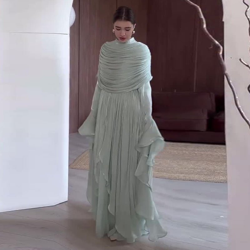 Elegant Pleated Maxi Dress with Slit(MS263) - Mariam's Collection