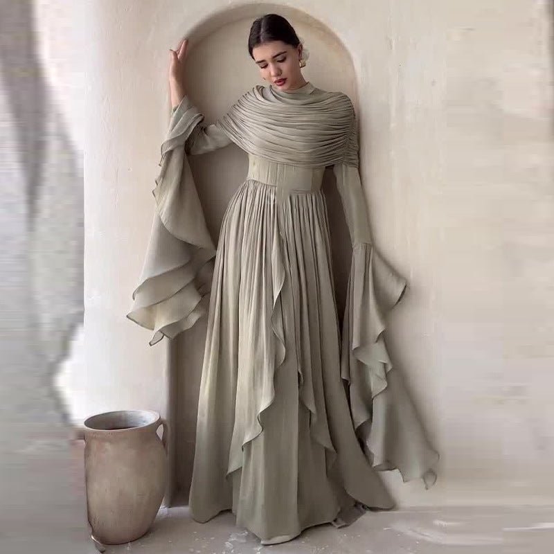 Elegant Pleated Maxi Dress with Slit(MS263) - Mariam's Collection