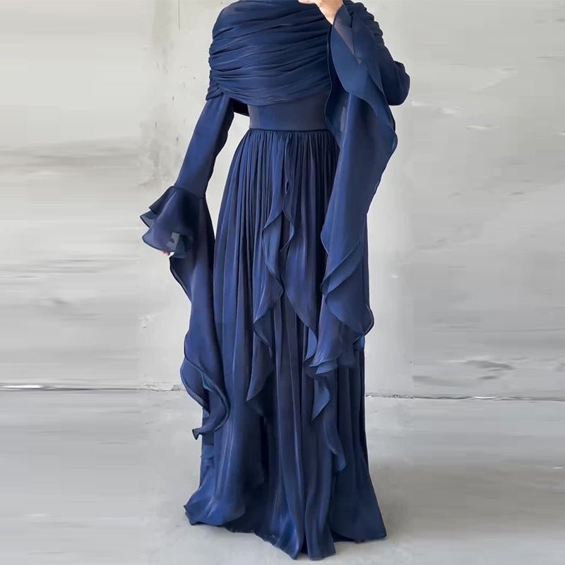 Elegant Pleated Maxi Dress with Slit(MS263) - Mariam's Collection