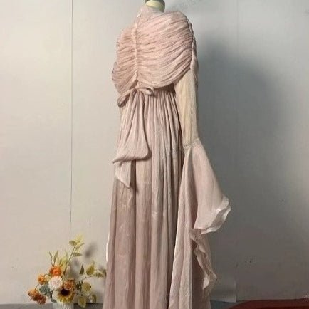 Elegant Pleated Maxi Dress with Slit(MS263) - Mariam's Collection
