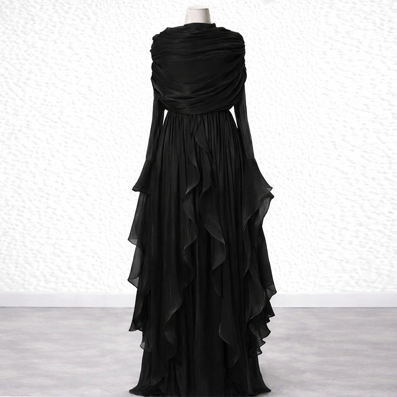 Elegant Pleated Maxi Dress with Slit(MS263) - Mariam's Collection