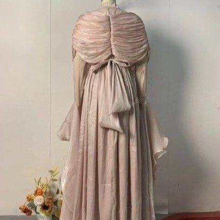 Elegant Pleated Maxi Dress with Slit(MS263) - Mariam's Collection
