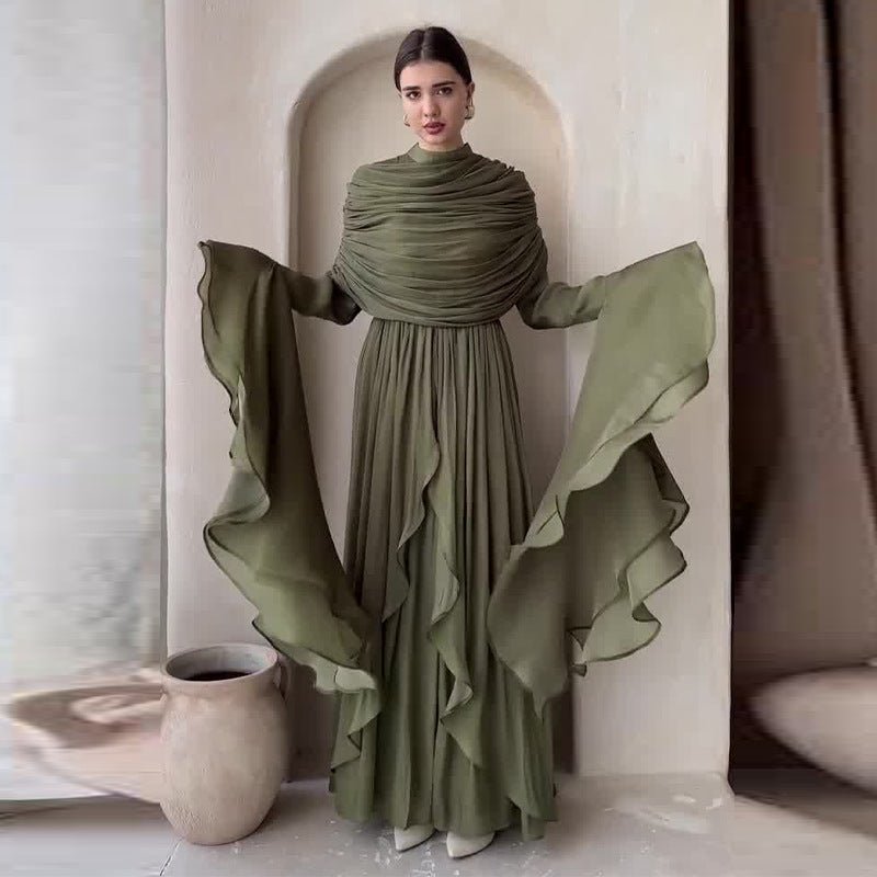 Elegant Pleated Maxi Dress with Slit(MS263) - Mariam's Collection