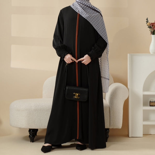 Elegant Ruffled Cuff Maxi Dress Modest Pullover Abaya with Palestinian Embroidery (MA141) - Mariam's Collection