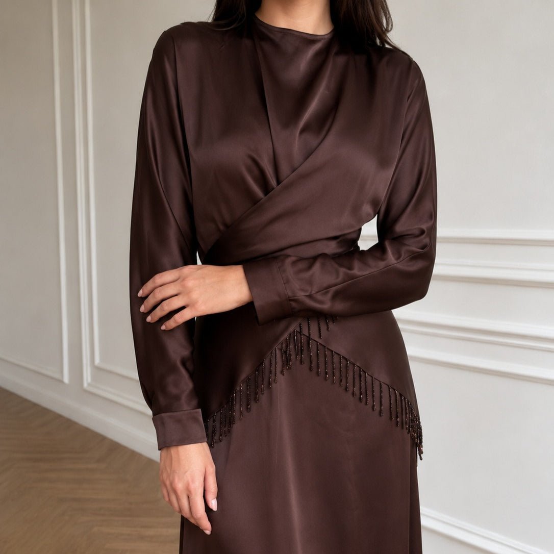 Elegant Satin Wrap Top & Maxi Skirt Set(MS542) - Mariam's Collection