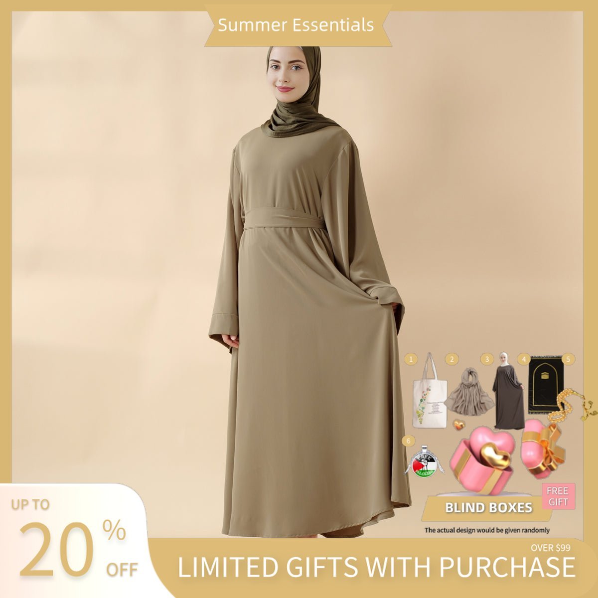 Elegant Solid Color Abaya For Muslimahs (MA036) - Mariam's Collection
