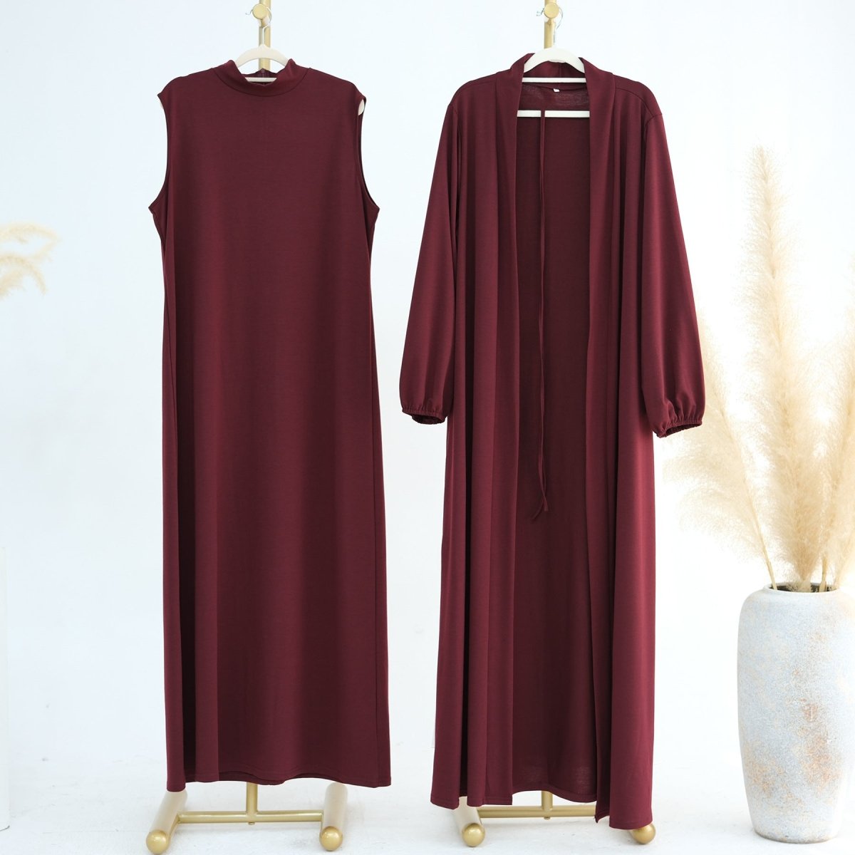 Elegant Versatile Open Abaya with Pockets 3 - Piece Set (MOA109) - Mariam's Collection