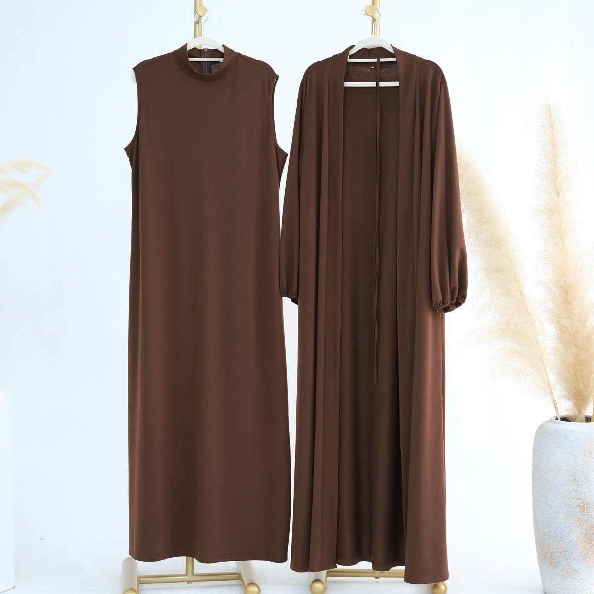 Elegant Versatile Open Abaya with Pockets 3 - Piece Set (MOA109) - Mariam's Collection