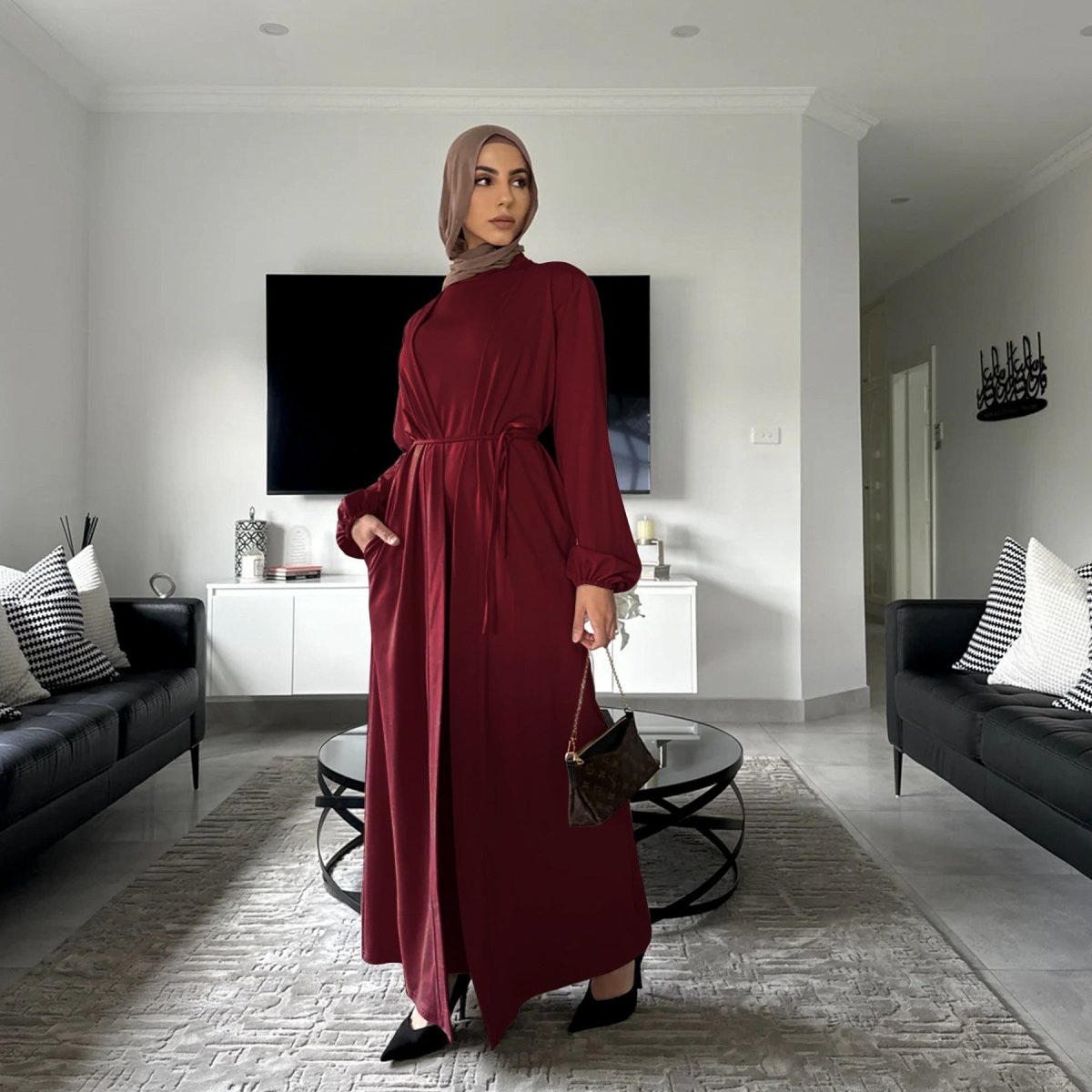 Elegant Versatile Open Abaya with Pockets 3 - Piece Set (MOA109) - Mariam's Collection