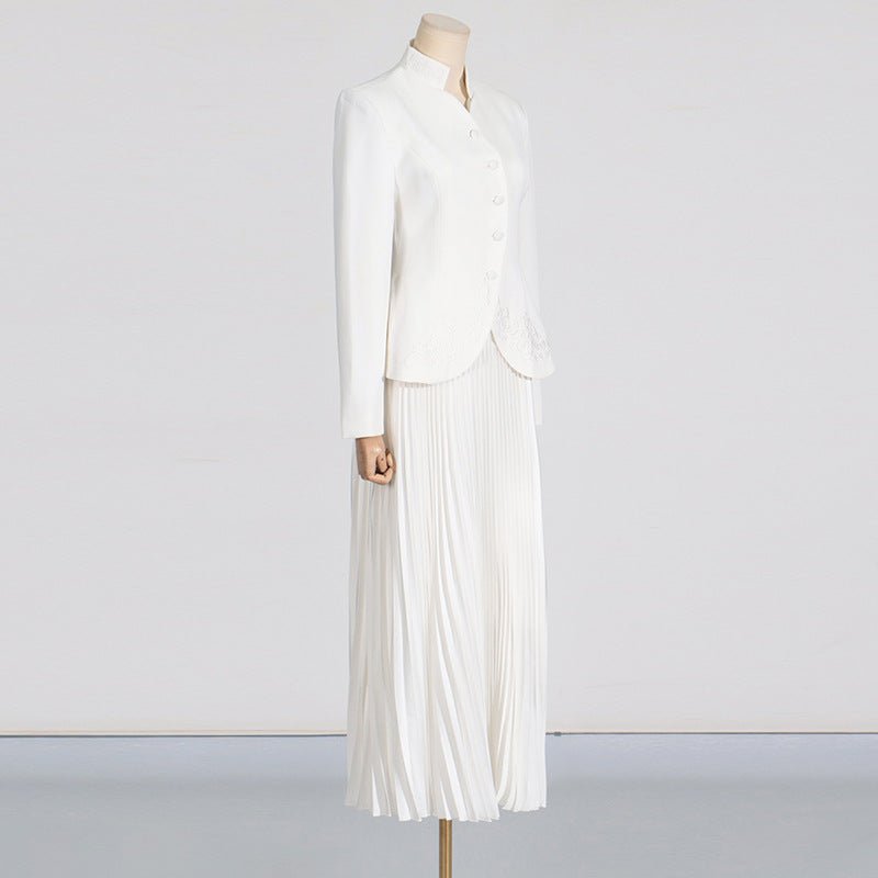 Embroidered Blazer & Pleated Skirt Set(MS214) - Mariam's Collection