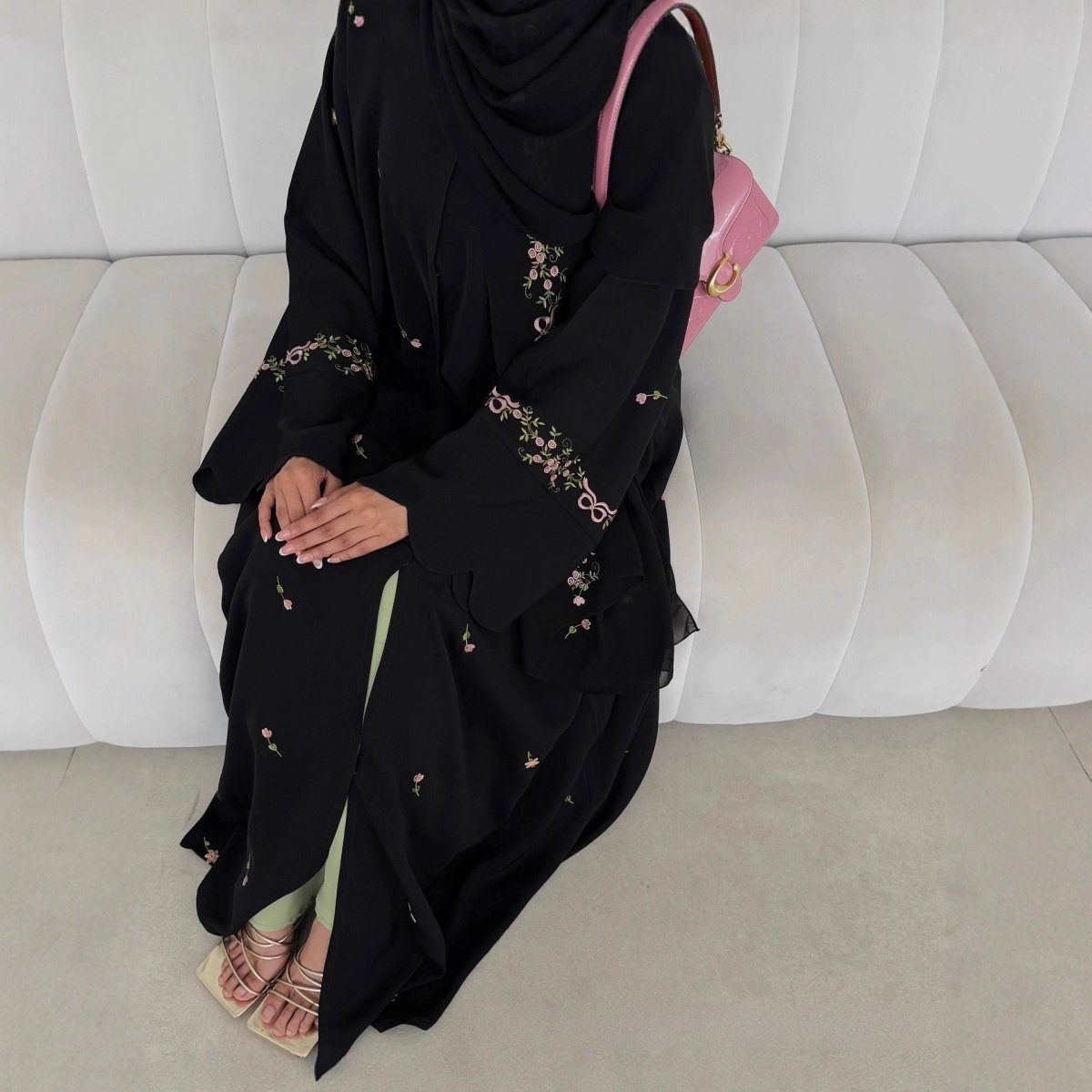 Embroidered Floral Abaya with Matching Hijab(MOA277) - Mariam's Collection