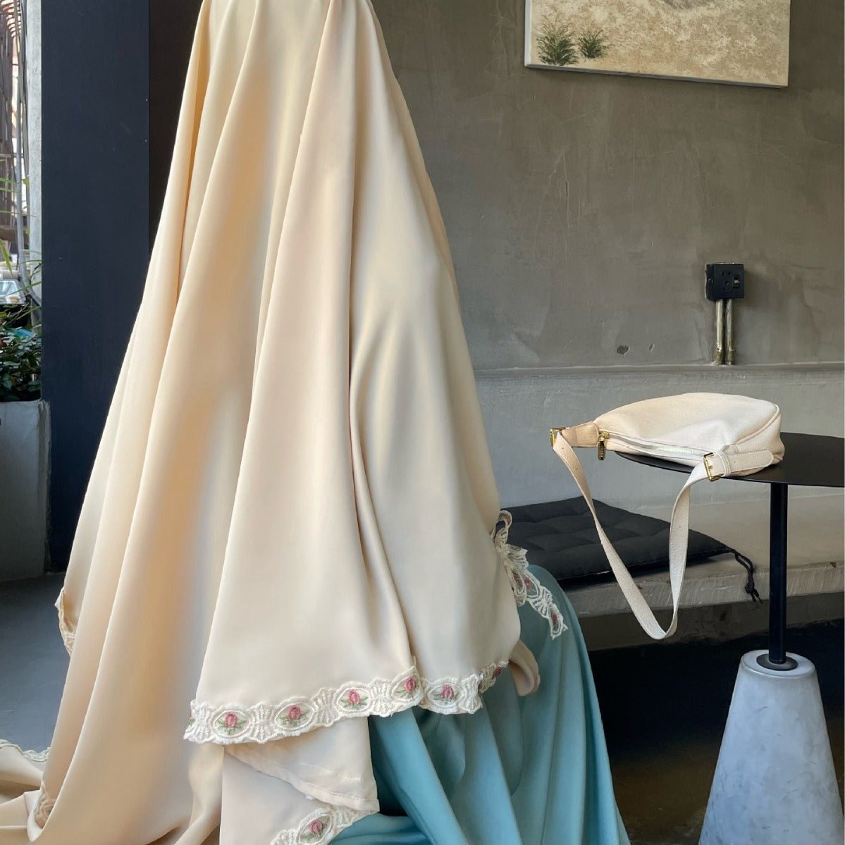 Embroidered Lace - Trimmed Prayer Khimar(MK030) - Mariam's Collection