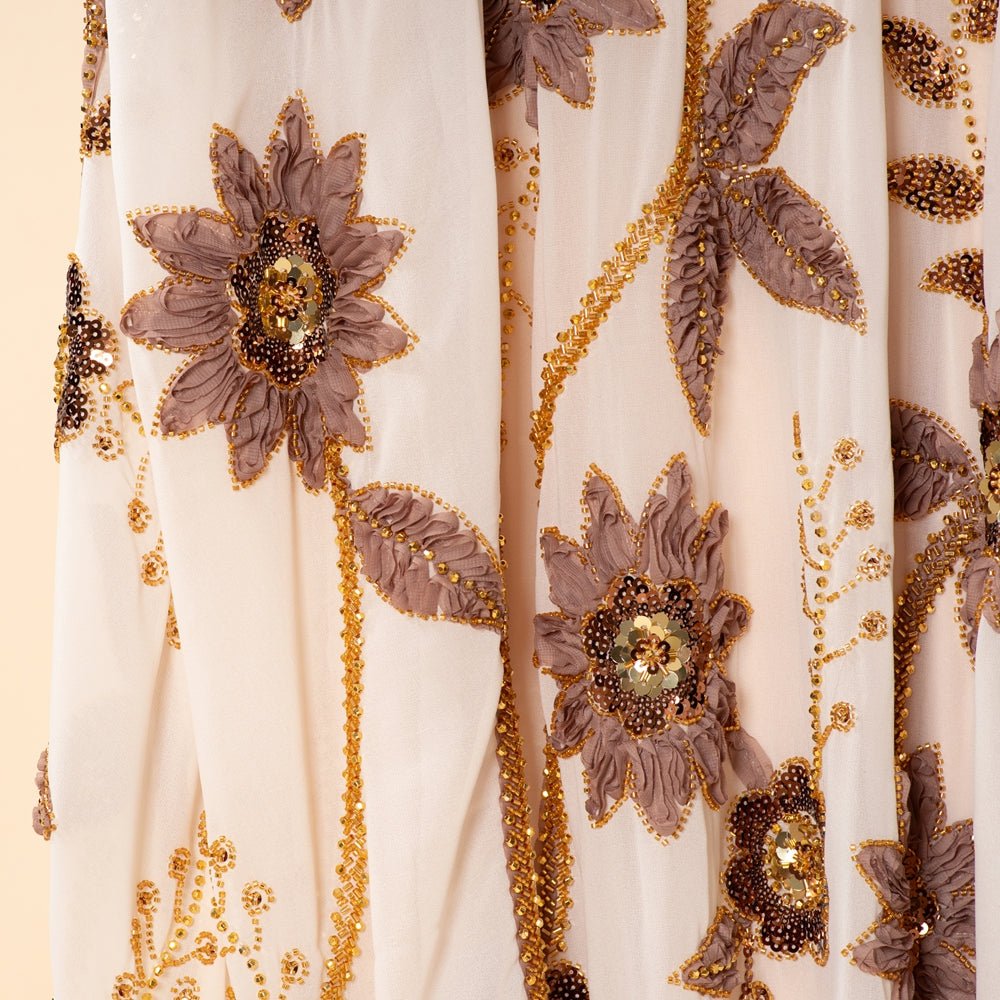 Embroidered Pearl Floral Abaya with Draped Batwing Sleeves(MA453) - Mariam's Collection