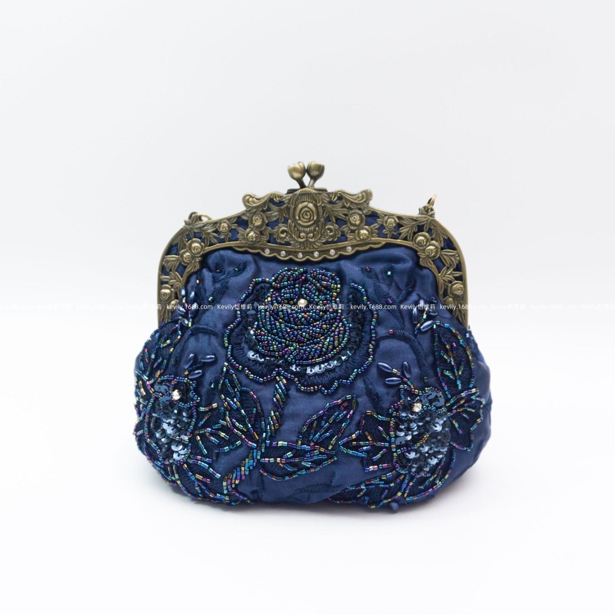 Embroidered Rose with Sequins Beads Evening Clutch Bag (MAC291) - Mariam's Collection