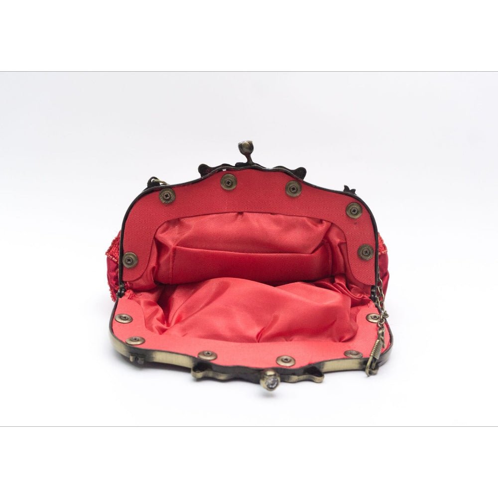 Embroidered Rose with Sequins Beads Evening Clutch Bag (MAC291) - Mariam's Collection