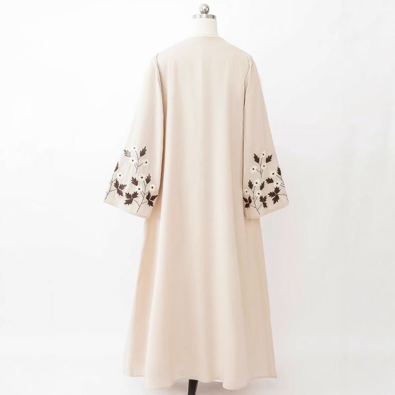 Embroidered Sleeve Abaya | Maple Leaf & Daisy Open - Front Cardigan(MOA261) - Mariam's Collection