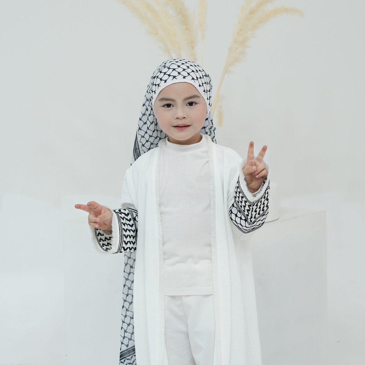 Embroidery Tassels Keffiyeh Children's Abaya (MKG014) - Mariam's Collection