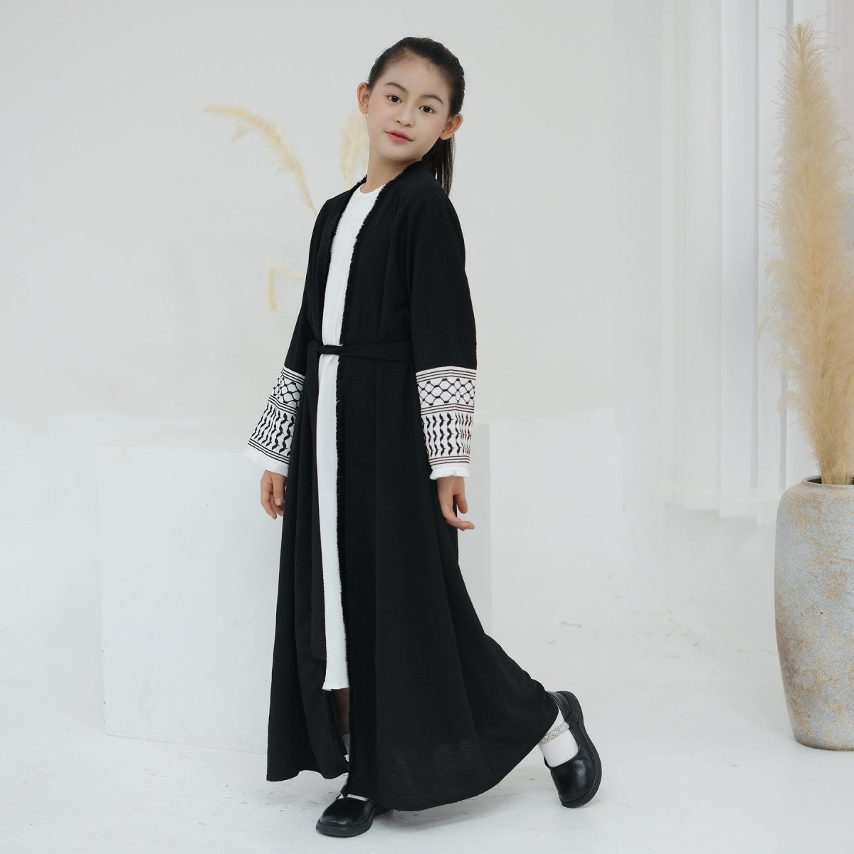 Embroidery Tassels Keffiyeh Children's Abaya (MKG014) - Mariam's Collection