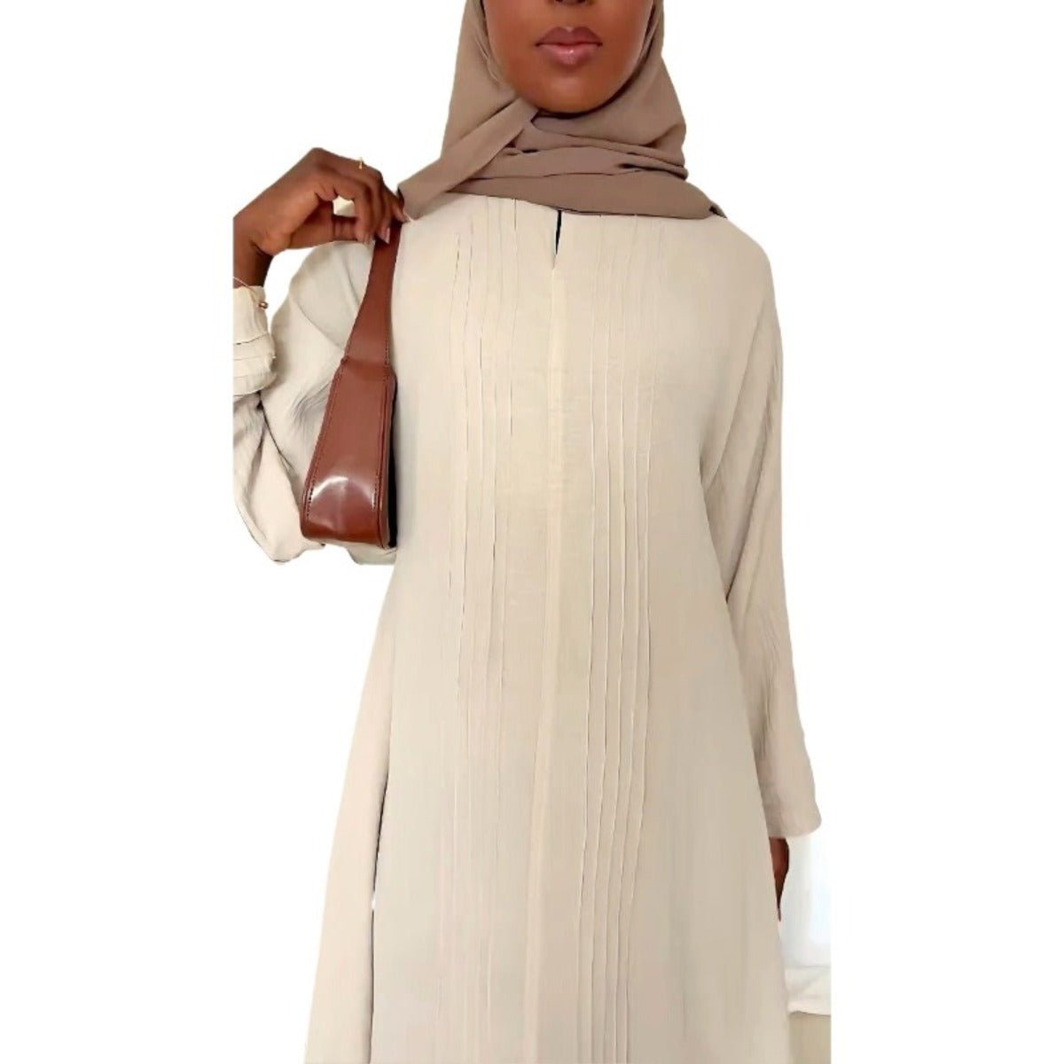 Essence Pleated Abaya – Sandstone Beige.(MA254) - Mariam's Collection