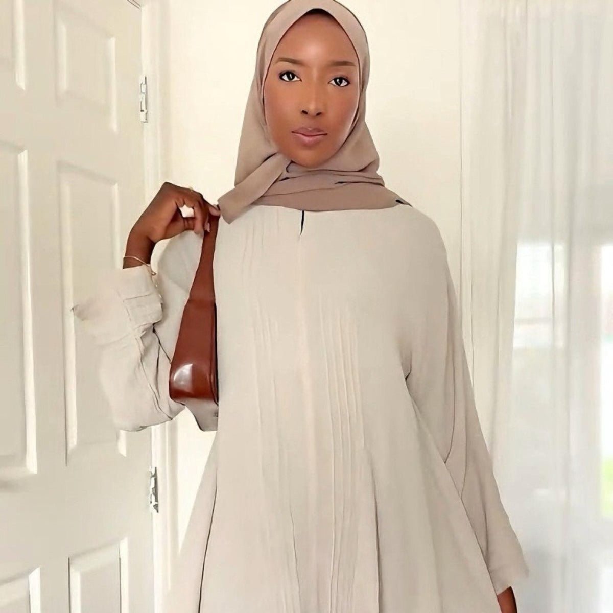 Essence Pleated Abaya – Sandstone Beige.(MA254) - Mariam's Collection