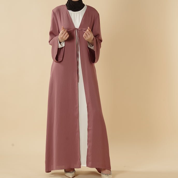 Essential Zoom Open Front Abaya with Tie Closure & Pockets (MOA309) - Mariam's Collection