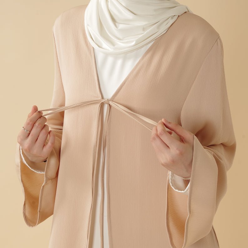 Essential Zoom Open Front Abaya with Tie Closure & Pockets (MOA309) - Mariam's Collection