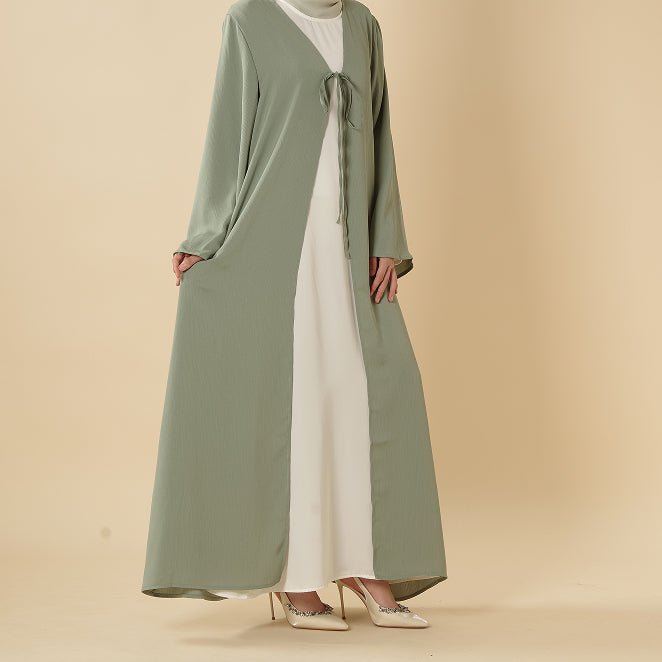 Essential Zoom Open Front Abaya with Tie Closure & Pockets (MOA309) - Mariam's Collection