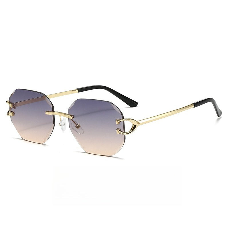 Vintage Rimless Cut Edge Sunglasses - Frameless Polygon Statement Piece (MAC266)