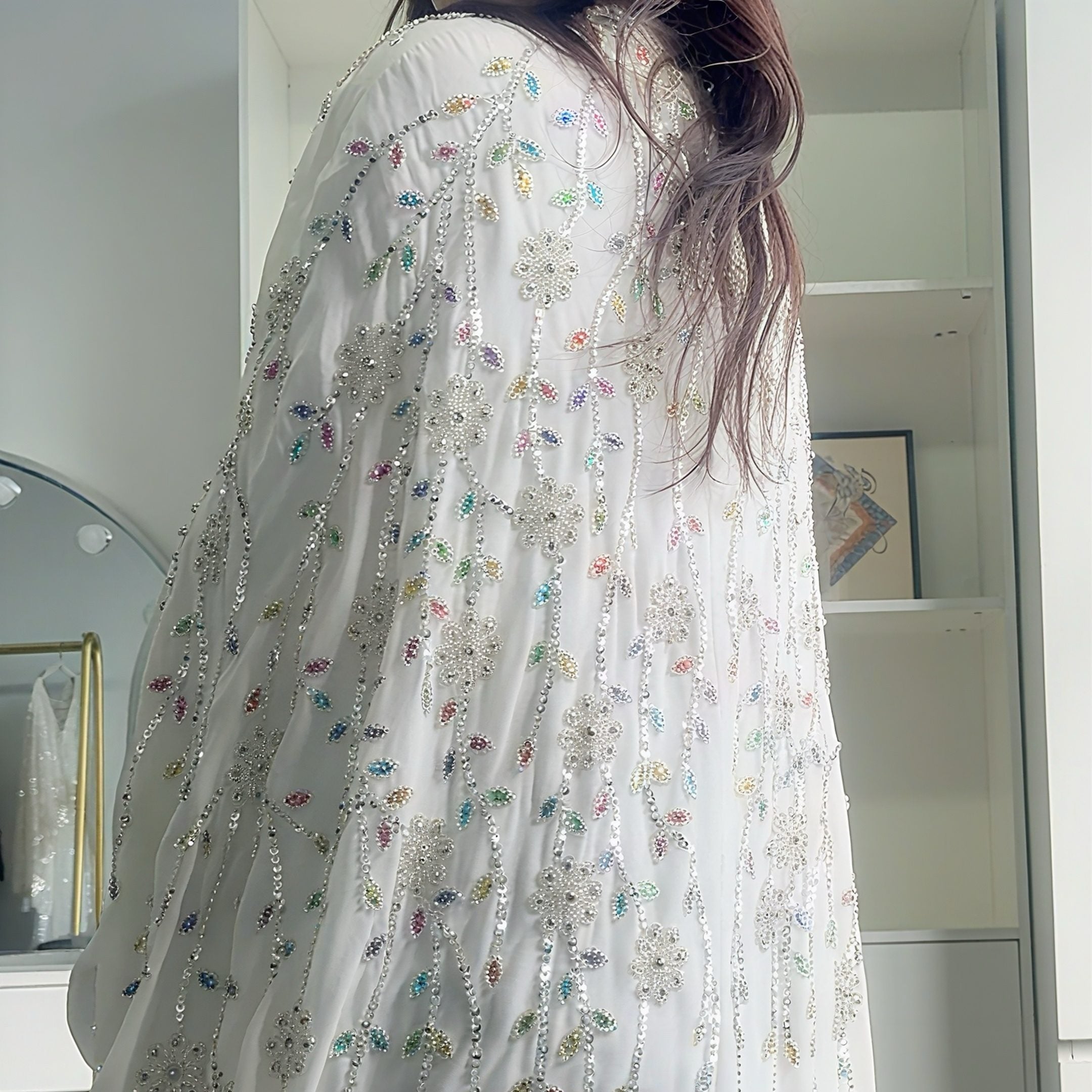 Luxury Crystal Embellished Cape Abaya Set with Modal Long-Sleeve Inner Dress(MA390)