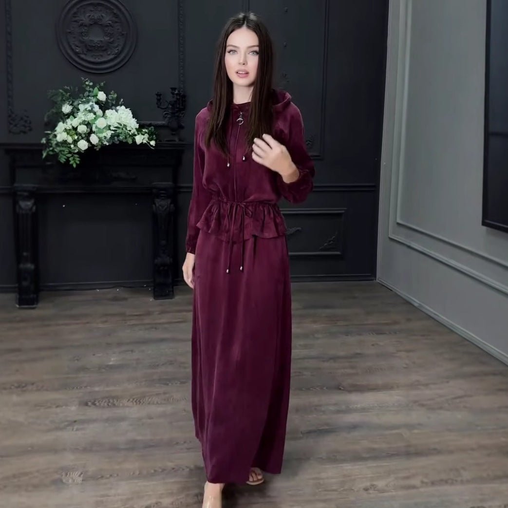 Fall Winter Modest Luxury 2 - Piece Hooded Abaya Set(MS113) - Mariam's Collection