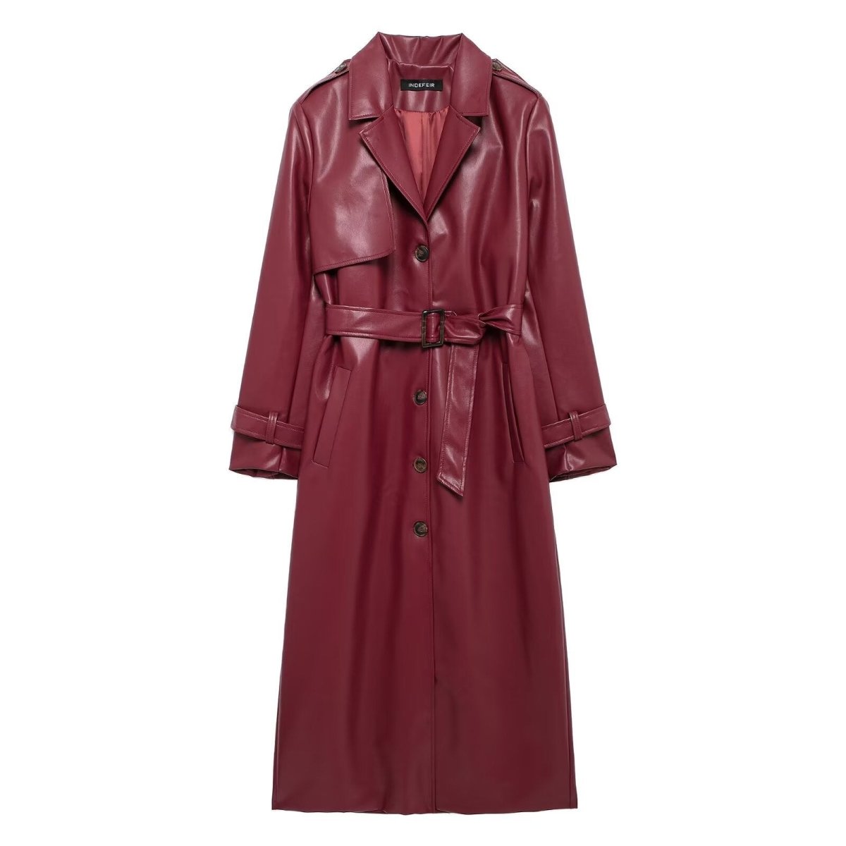 Faux Leather Lapel Coat (MS075) - Mariam's Collection