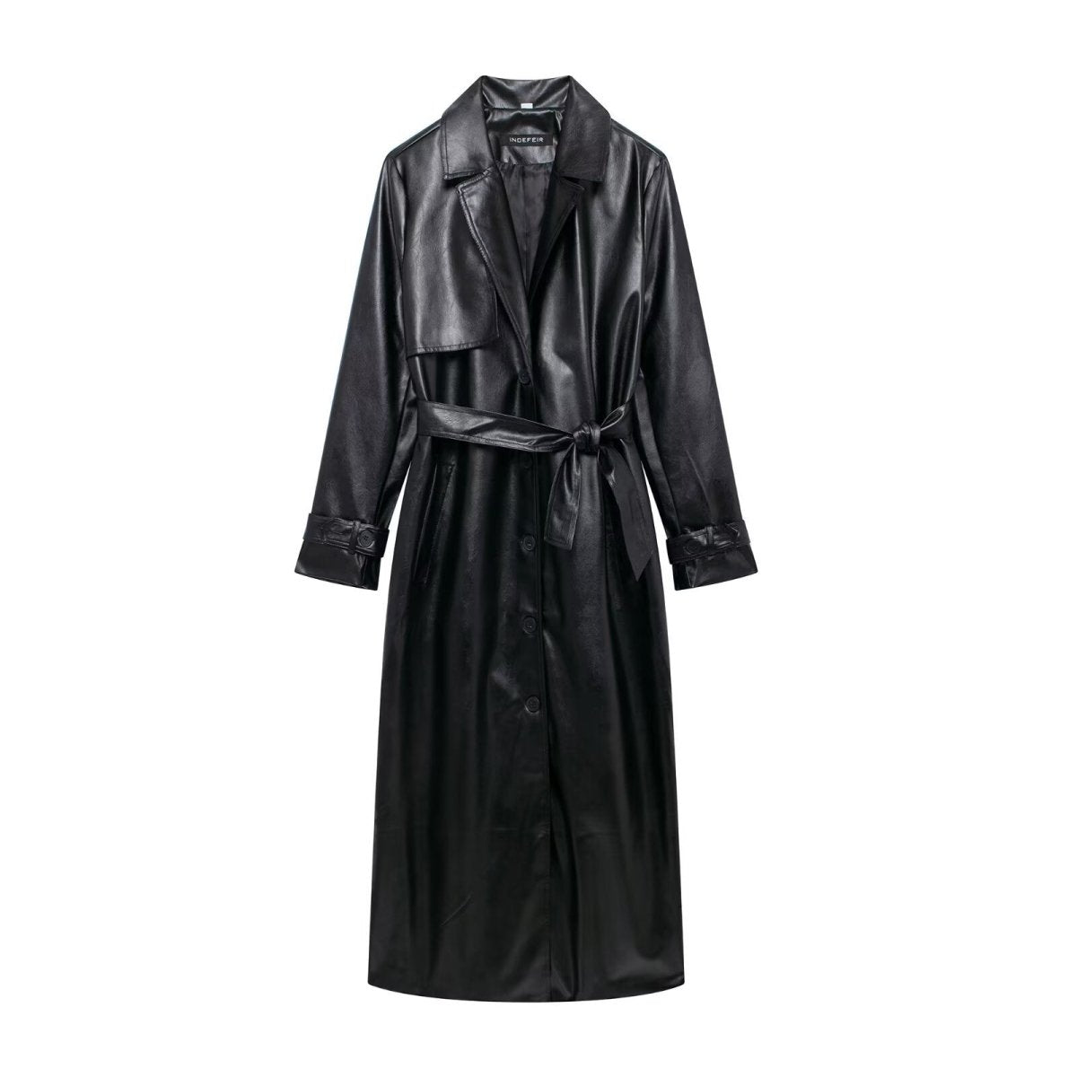 Faux Leather Lapel Coat (MS075) - Mariam's Collection