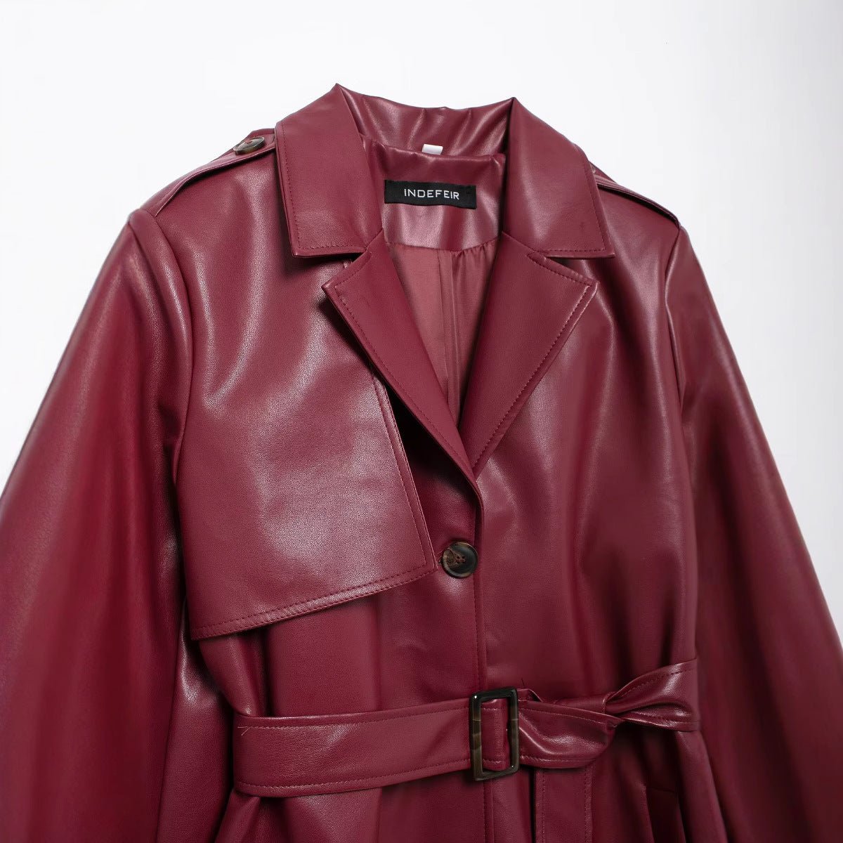 Faux Leather Lapel Coat (MS075) - Mariam's Collection