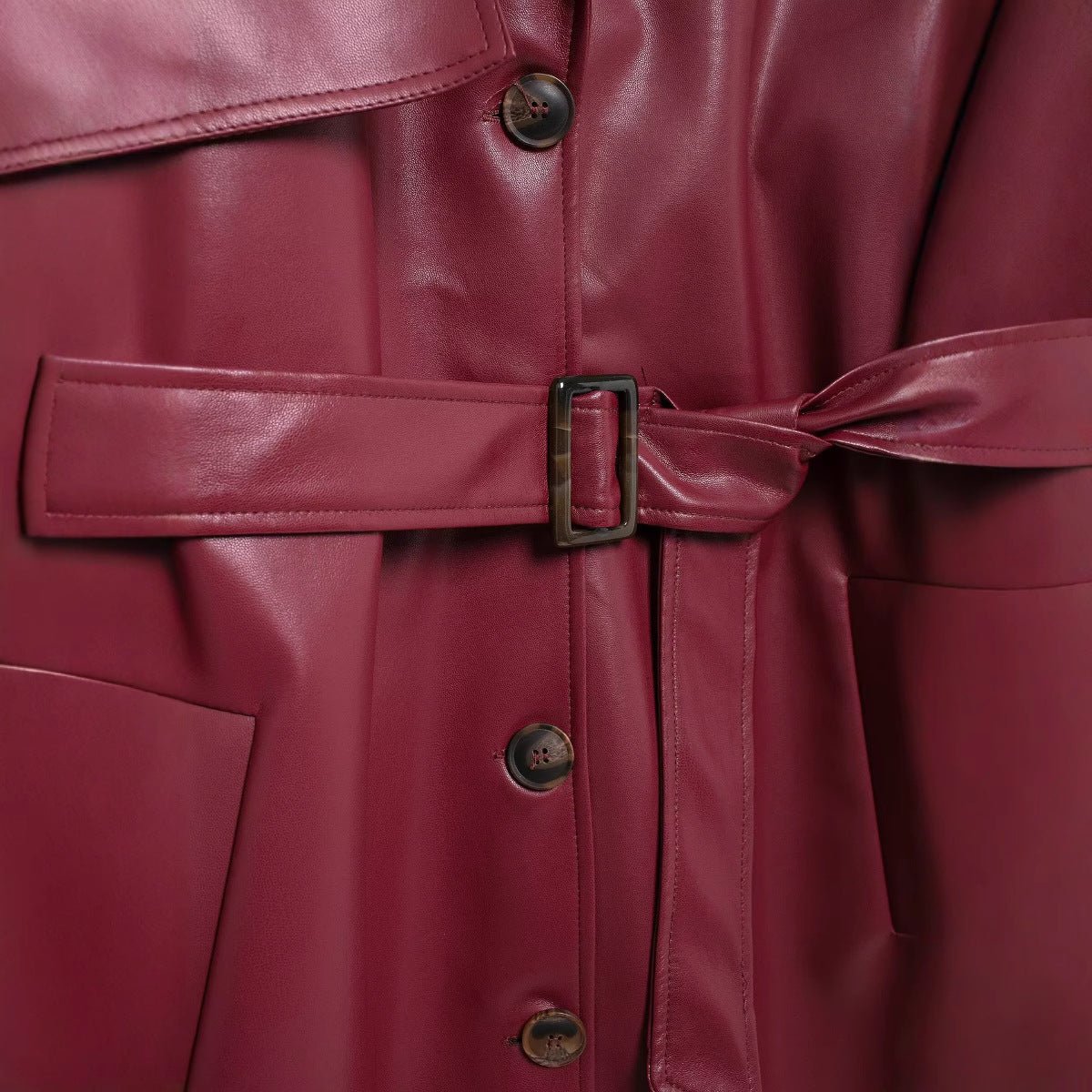 Faux Leather Lapel Coat (MS075) - Mariam's Collection