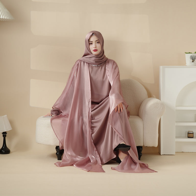 Archive Piece Organza Batwing Open Abaya & Satin Inner Dress Set - MP026 (Size M Only)