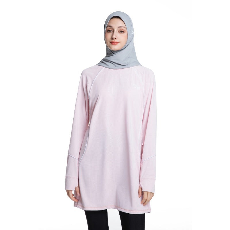 Women's Quick Dry Long Sleeve Modest Workout Top | Polyester Athletic Yoga Tunic with Simple Lines(MS114)