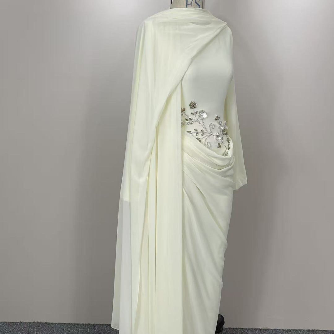 Rhinestone Floral Chiffon-Effect Evening Dress(MS591)
