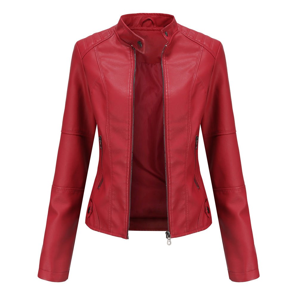 Fitted Moto Jacket | Stand Collar Faux Leather Biker Jacket(MS246) - Mariam's Collection