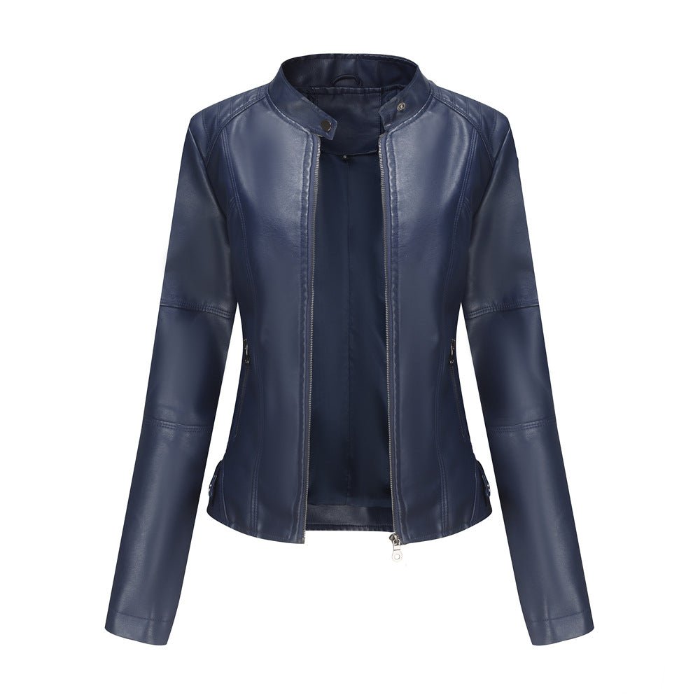 Fitted Moto Jacket | Stand Collar Faux Leather Biker Jacket(MS246) - Mariam's Collection