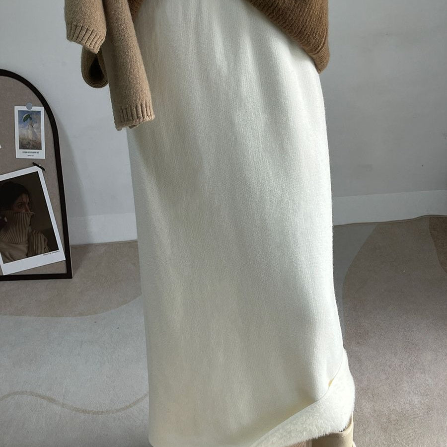 Fleece - Lined Knit Midi Skirt with Side Slit(MS207) - Mariam's Collection