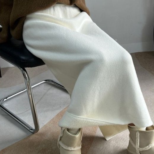 Fleece - Lined Knit Midi Skirt with Side Slit(MS207) - Mariam's Collection