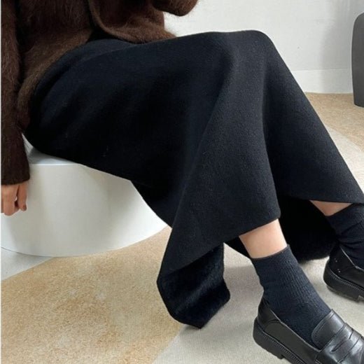 Fleece - Lined Knit Midi Skirt with Side Slit(MS207) - Mariam's Collection