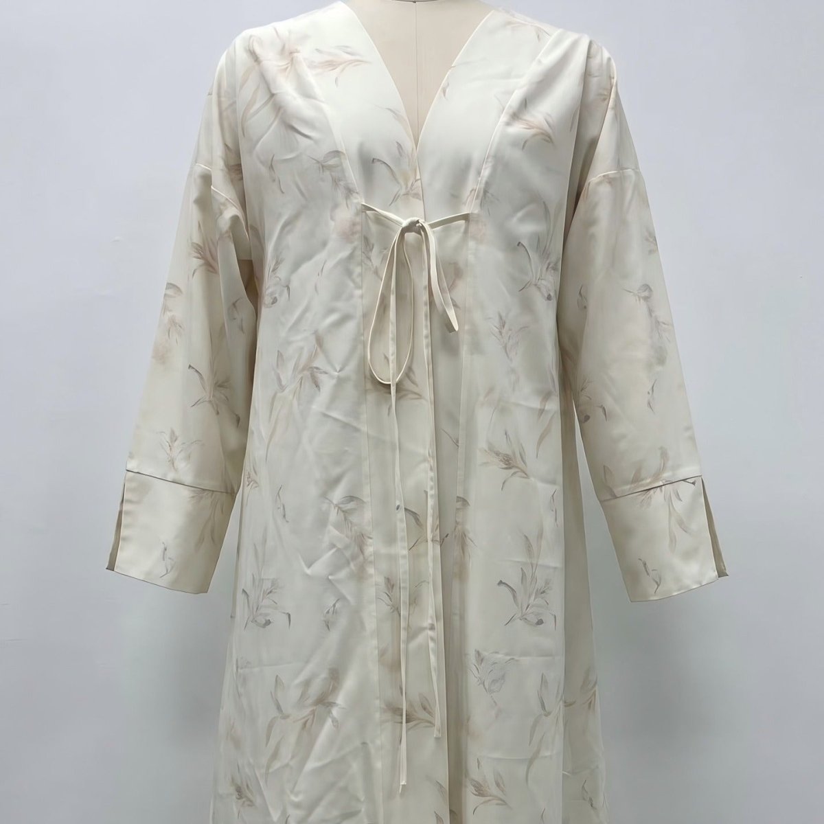 Floral Bird Print Satin Open Abaya(MOA322) - Mariam's Collection