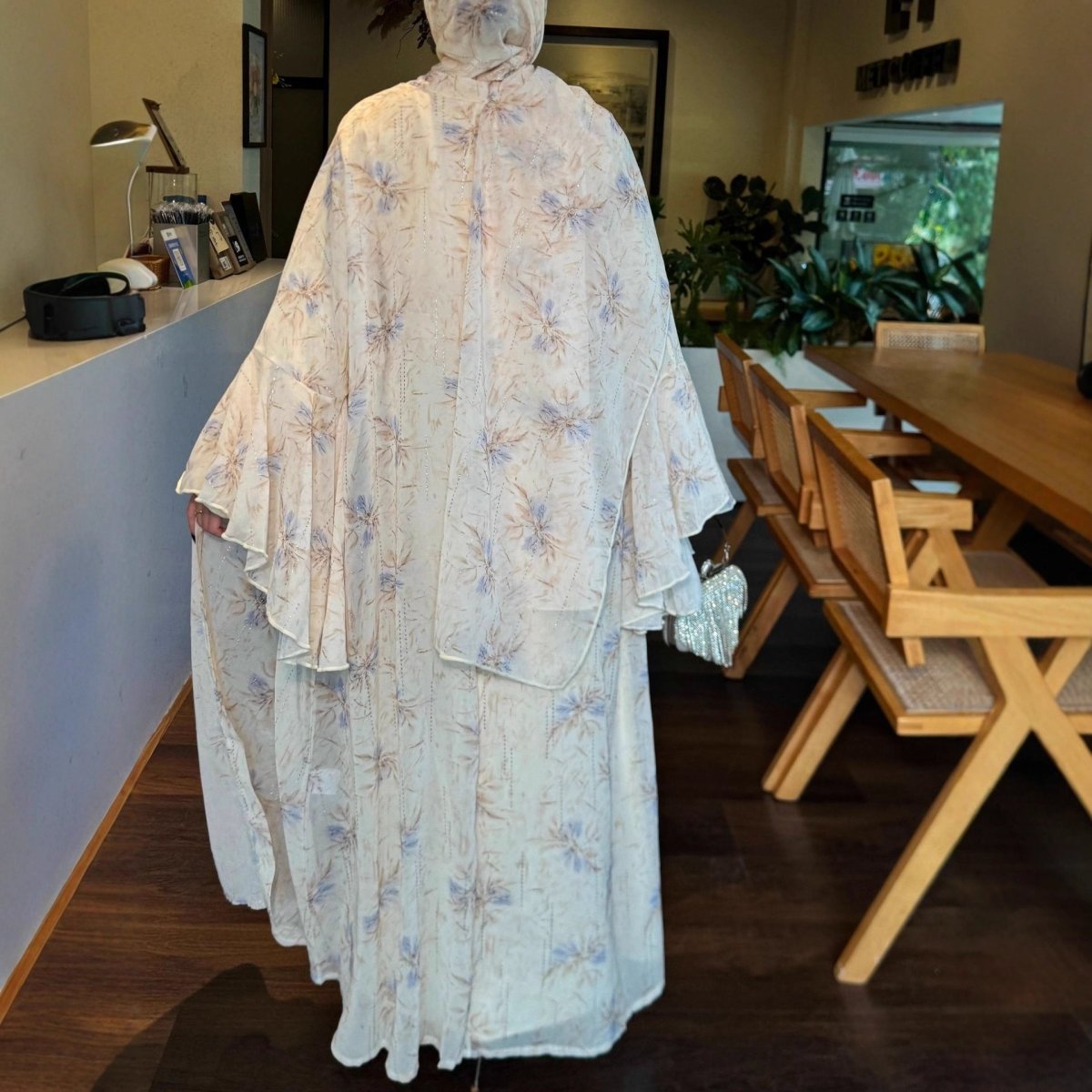 Floral Chiffon 3 - Piece Open Abaya Set(MOA301) - Mariam's Collection