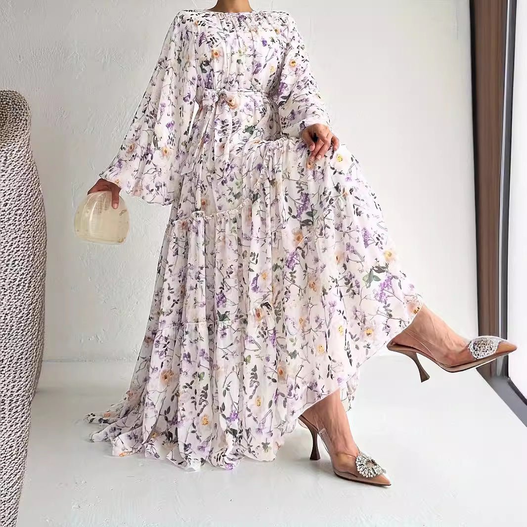 Floral Chiffon Dress(MA408) - Mariam's Collection