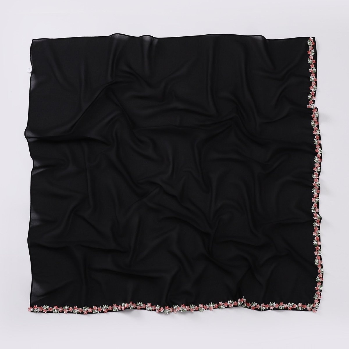 Lightweight chiffon hijab with romantic pearl and floral detailing